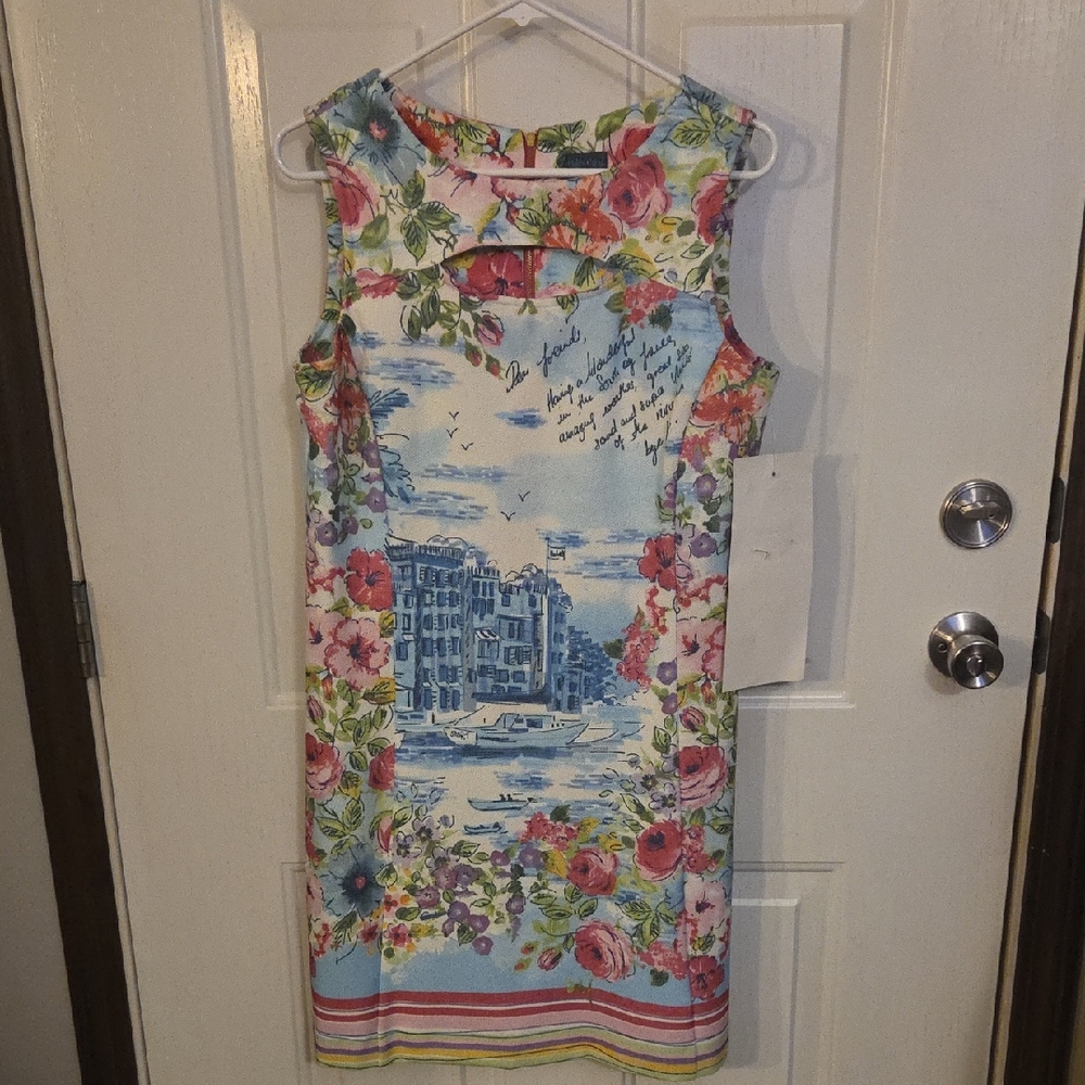 Gabby Skye Multicolor Scenic Floral Midi Dress Size 10 NWT